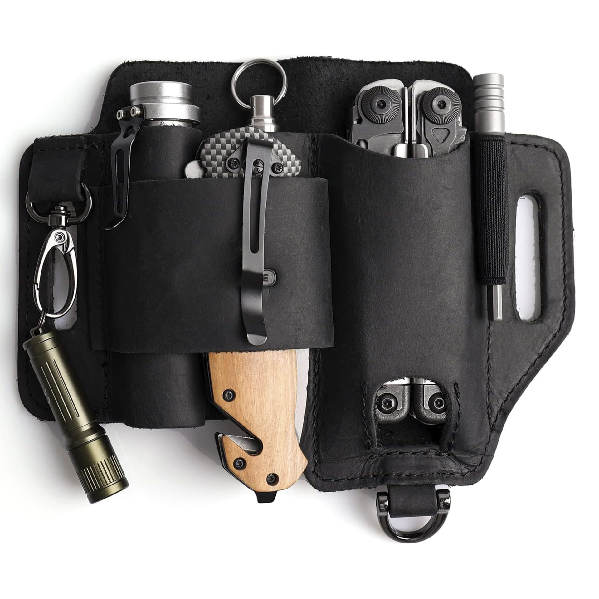 EDC cuero multifuncional caja de herramientas tácticas de supervivencia de campo bolsa de almacenamiento herramientas portátiles linterna bolsa de cinturón