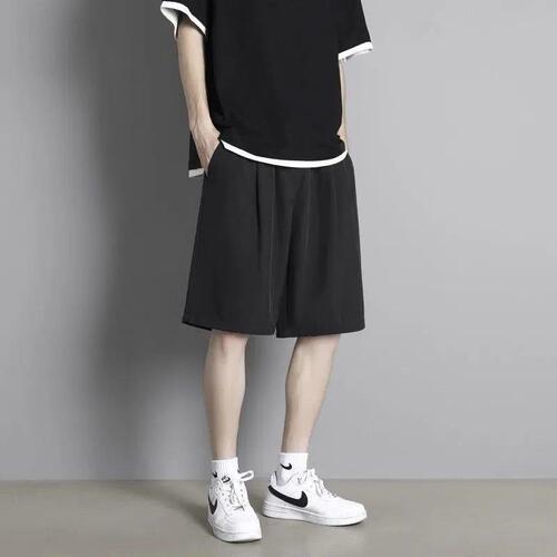 Shorts for men, summer ice silk thin fashion versatile casual loose breathable black sporty five-pocket pants