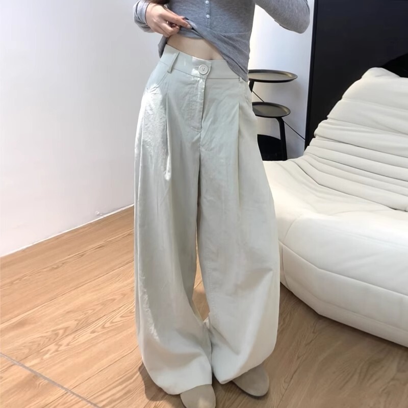 Nai Fu Suit Wide-Leg Pants for Women 2026 Spring New High-Waisted Slimming Loose Ice Silk Floor-Length Lazy Style Long Pants Summer