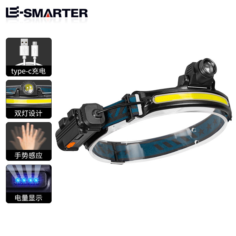 Linterna frontal mini COB con sensor de gestos – Multifunción, ideal para pesca y aventura