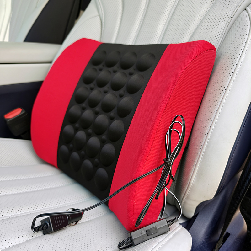 Car Memory Foam Electric Lumbar Support, Dual-Use for Home and Car, Vibrating Massage Backrest, Microfiber Leather Waist Cushion Backrest Pad