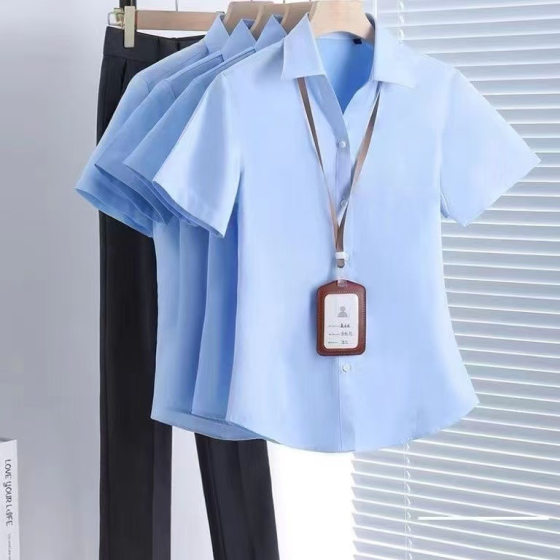 Summer thin white shirt women's short-sleeved V-neck professional formal dress slim-fit micro-bullet non-iron work clothes large quantity from the factory straight