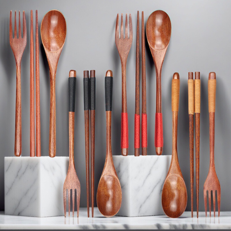 Wholesale Soup Spoons, Nanmu Spoons, Forks, and Chopsticks Three-Piece Set for Home Tableware, Chopsticks, Spoons, Japanese-Style Wooden Forks, Wooden Chopsticks, Wooden Spoons