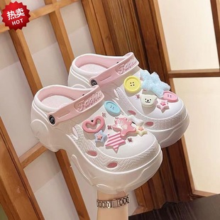 Women's Hole Shoes High Heel Thick Sole Summer New Middle Pad Removable Stinky Not Rattle EVA Insoles Heightened Hole Shoes Women