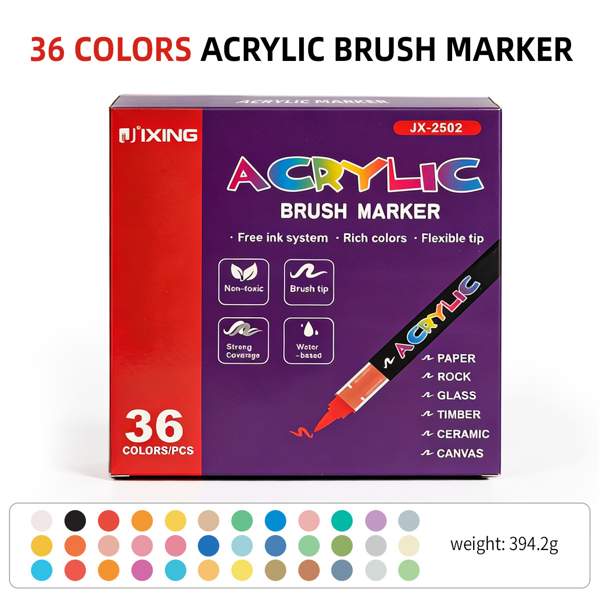 Acrílico líquido directo 36 colores (caja púrpura de cabeza única) envasado en cartón