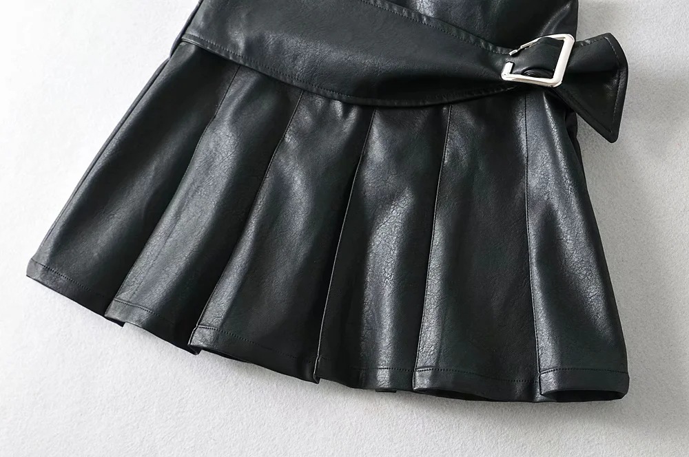 leather new pleated skirt NSHS46724