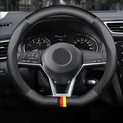 Cross-border car matte carbon fiber Steering wheel cover - d-type-matte-carbon-fiber-stitching-pinhole-three-color-38cm