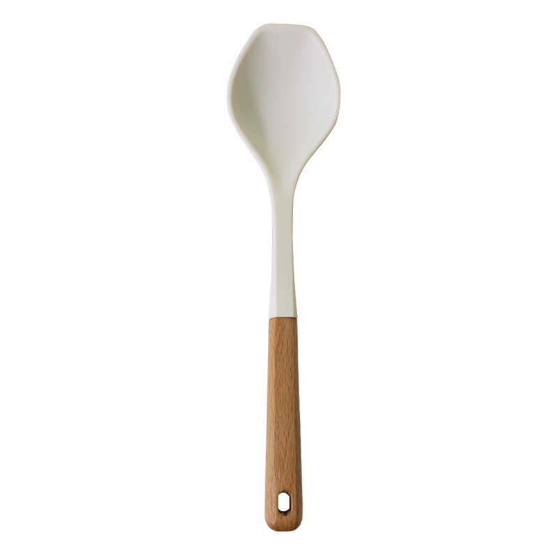 Cuchara de sopa de espátula de silicona transfronteriza Juego de 13 piezas de sartén antiadherente Pala de silicona de grado alimenticio Juego de utensilios de cocina de silicona blanca lechosa al por mayor