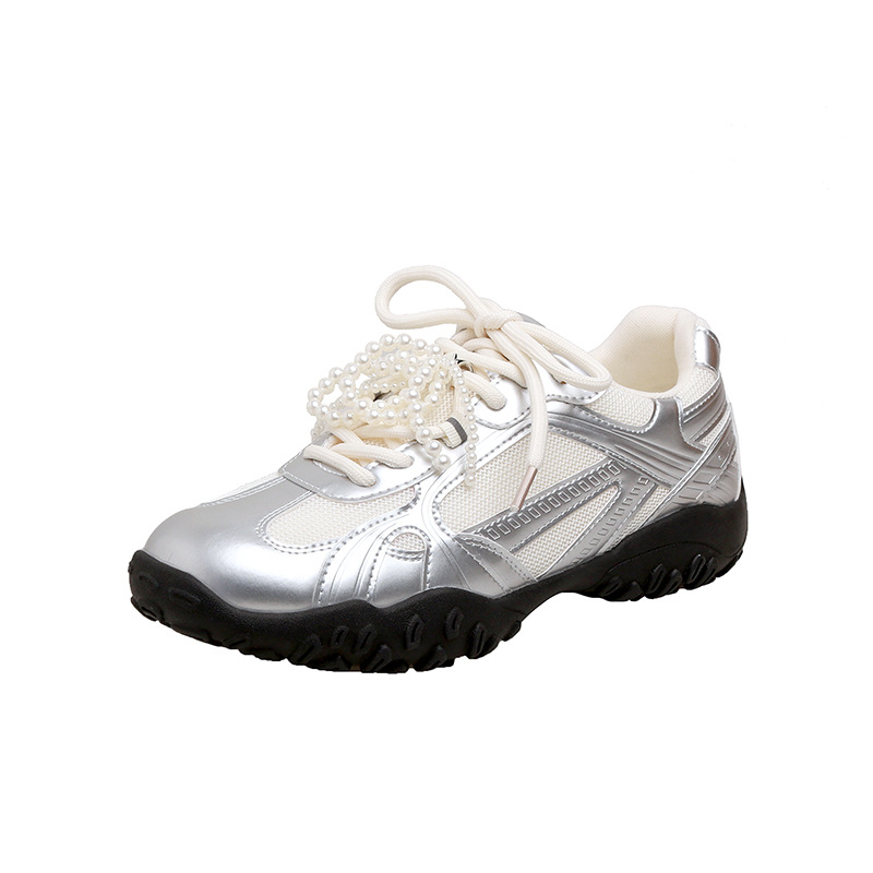 Su Yinyin, el mismo fondo de la luna creciente ~ Cinturón de perlas de encaje realza zapatos de Forrest Gump casuales zapatos de entrenamiento alemán para mujer
