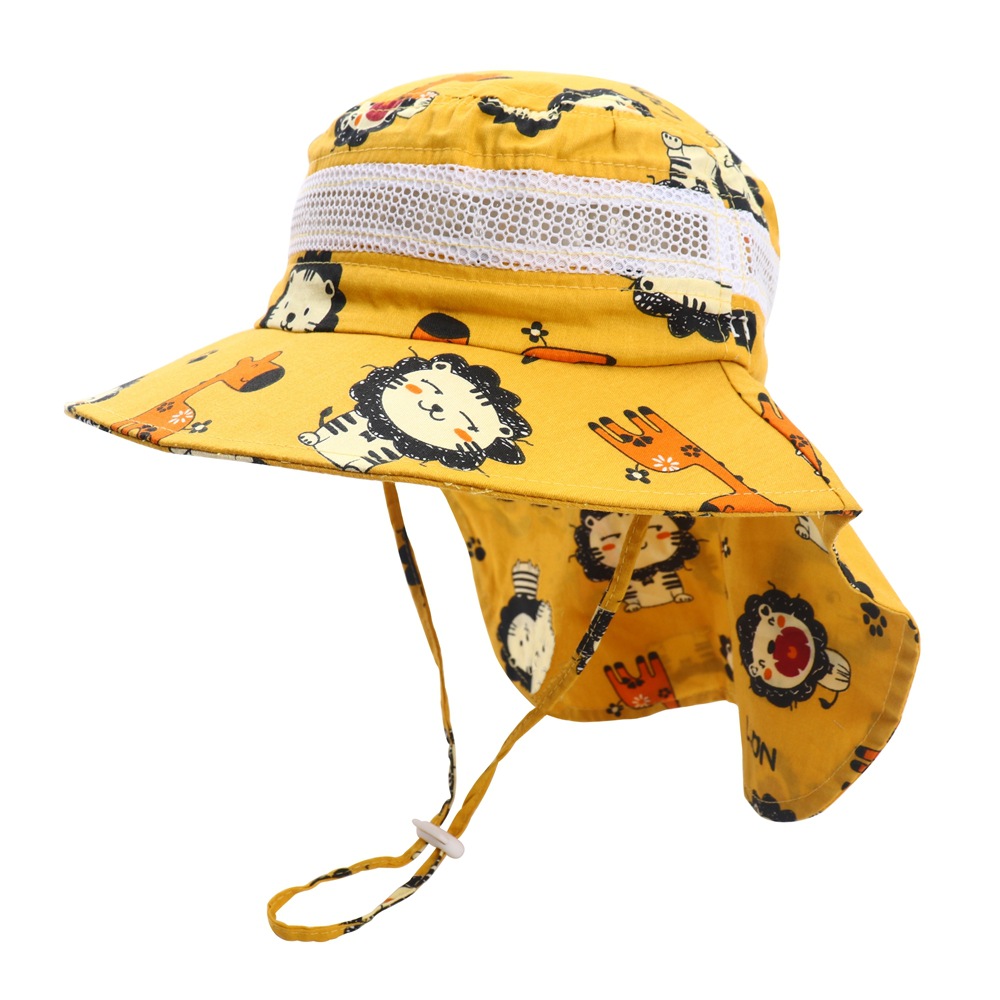 Children's Printed Cartoon Animal Bucket Hat Summer Big Brim Sun-proof Shawl Hat Beach Sun Hat display picture 1