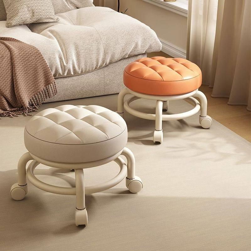 Small Stool with Wheels, Low Stool, Pulley Stool, Round Bench, Baby Toddler Shoe Changing Home Mobile Backrest Chair