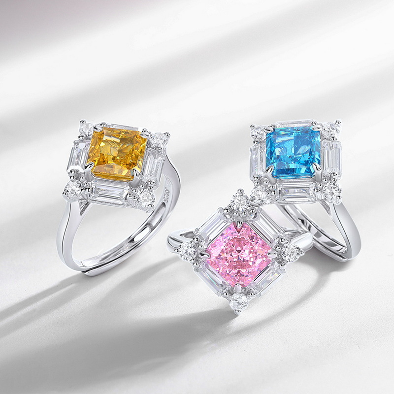 Wilsheng S925 plata de alto carbono anillo de diamantes hembra 3.8CT diamante artificial amarillo cuadrado anillo de lujo moda simple