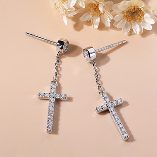 Fashion European and American moissanite earrings S925 sterling silver plated 18K gold earrings cross earrings Bubble earrings