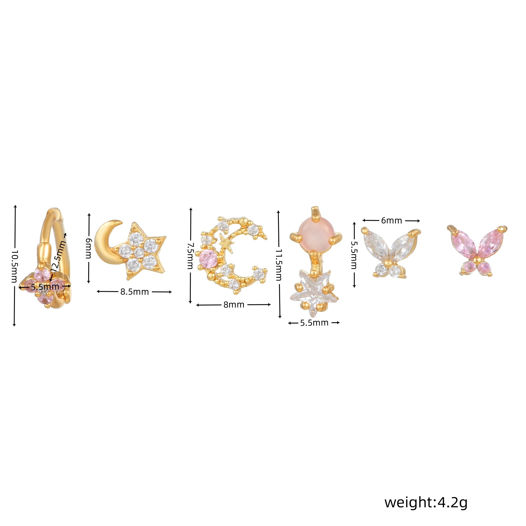 Star, Moon, Butterfly Pattern Women'S Gender Inlay Design Fashion Star Moon Butterfly Copper Inlay Zircon Earrings 1 Set
