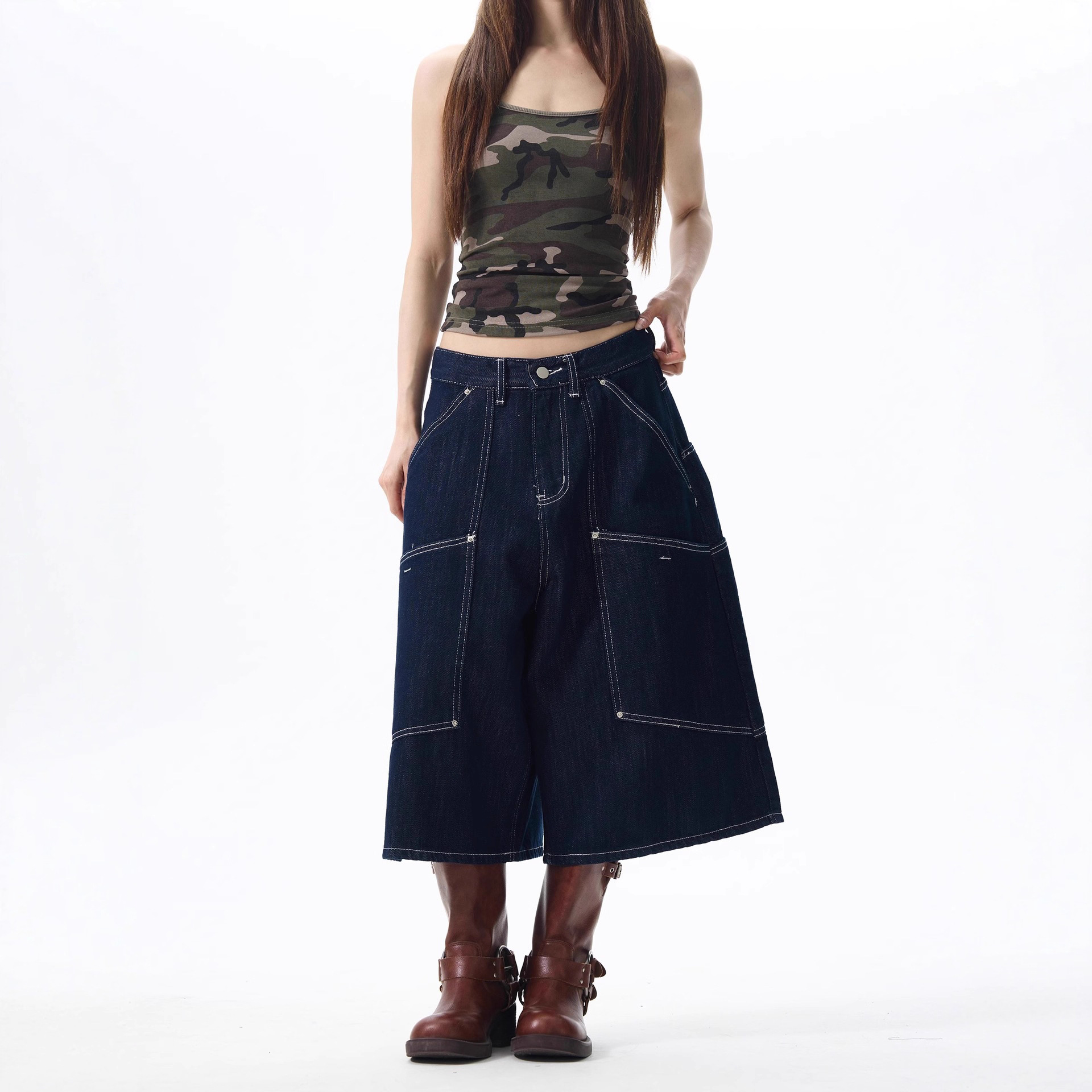 Foreign Trade American Niche Design Jeans Men's Summer Loose Wide-Leg Pants Cropped Pants Men's Jeans