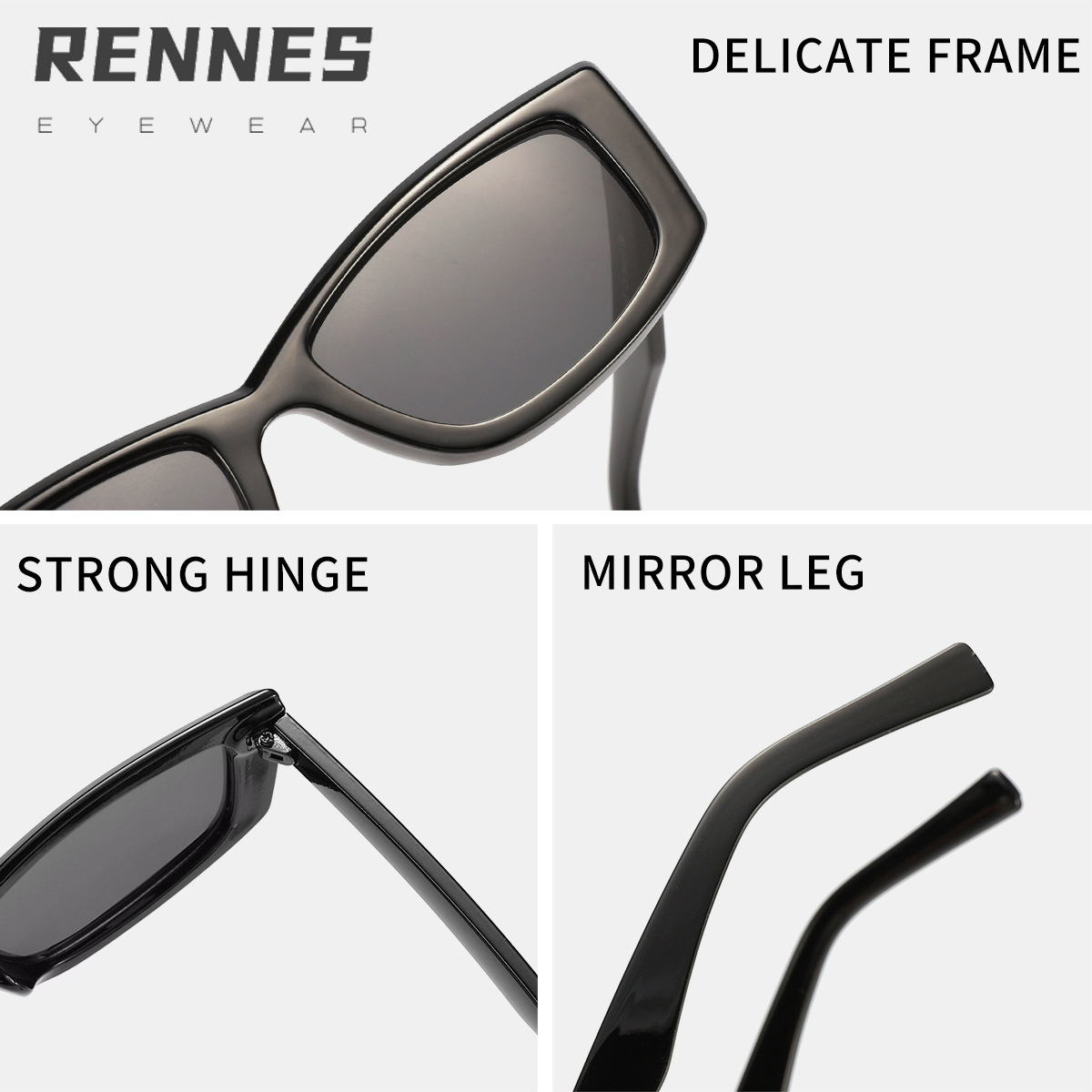Nuevas gafas de sol rectangulares transfronterizas con ojos de gato para mujer, cara retro sin rostro, gafas de sol con protección UV