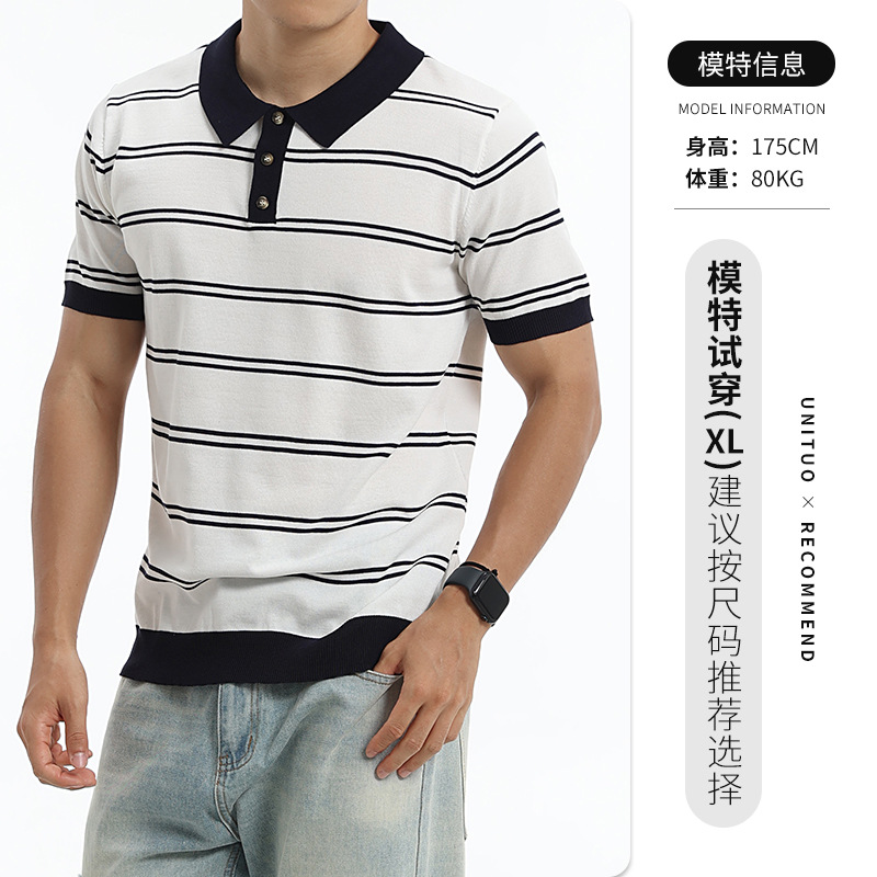 Europa y los Estados Unidos transfronterizos de alta calidad rayas de hielo jersey polo hombre cuello de manga corta negocio casual polo hombre