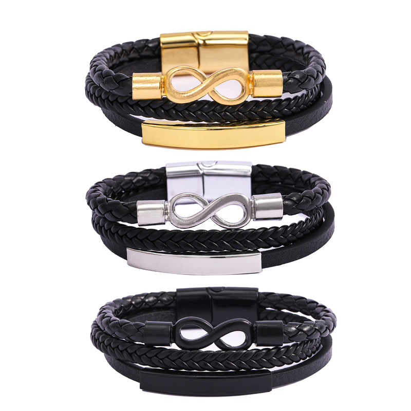 Classic Men's Infinity 8-Shaped Bracelet Multi-Layer Braided Leather Bracelet European and American Fashion Engravable Bracelet Jewelry Classic Men's Infinity 8-Shaped Bracelet Multi-Layer Braided Leather Bracelet European and American Fashion Engravable Bracelet Jewelry