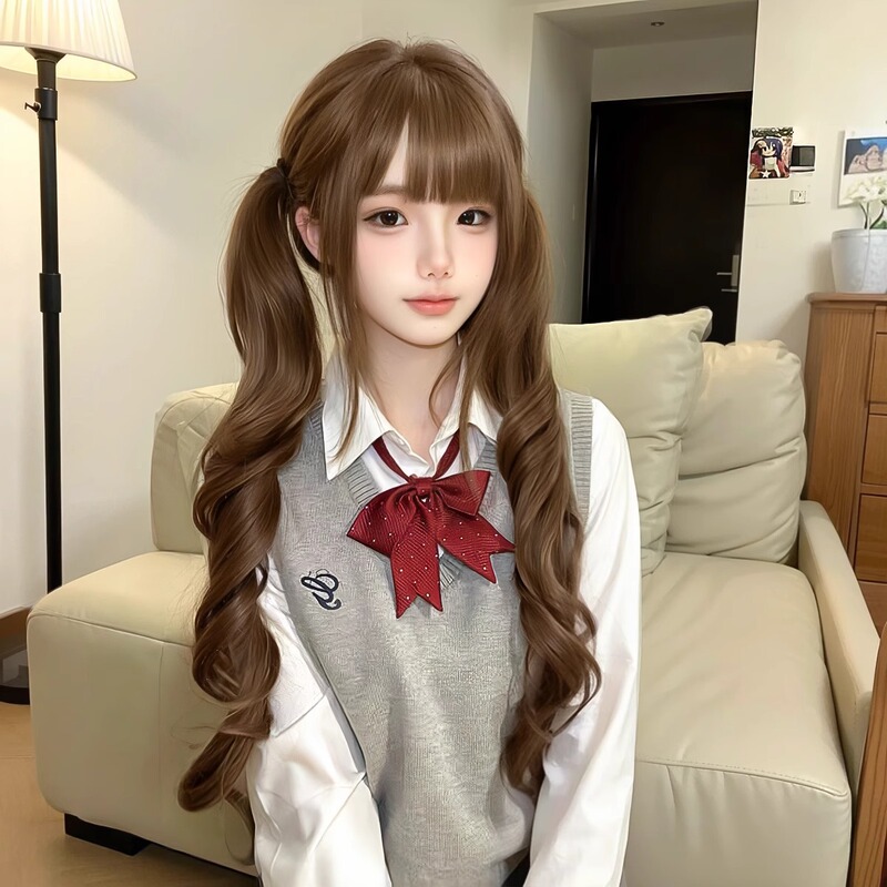 【可扎双马发】假发罗马卷75cm蜜茶色长卷发lolita甜美jk全头套式|undefined