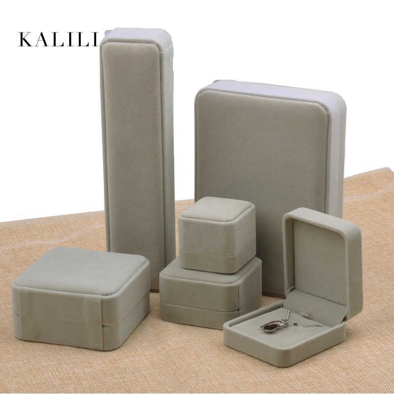 13圆角灰色绒布首饰包装盒植绒饰品盒耳钉戒指项链手镯玉器盒logo