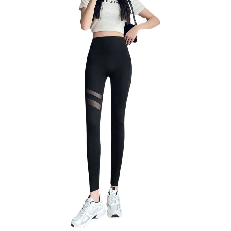 Pantalones de tiburón de bolsillo de malla ropa exterior de verano para mujer polainas finas pantalones de Yoga de primavera y otoño Pantalones de Barbie cintura alta vientre contracción LEVANTAMIENTO DE CADERA