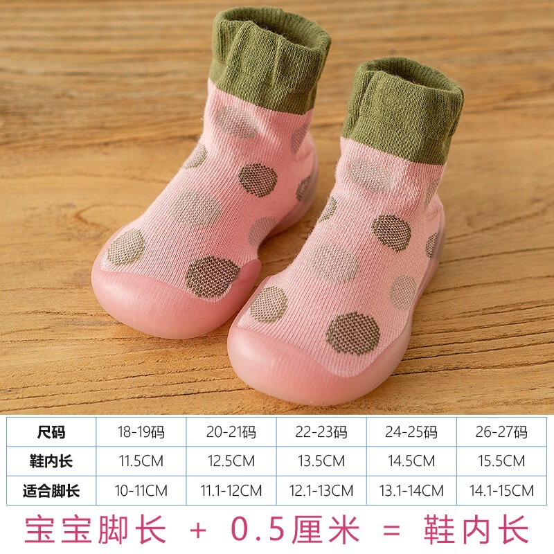 春の新型の中筒学歩靴の靴下の赤ちゃんの柔らかい底の復古の高い靴の靴下の一体の丸い点|undefined