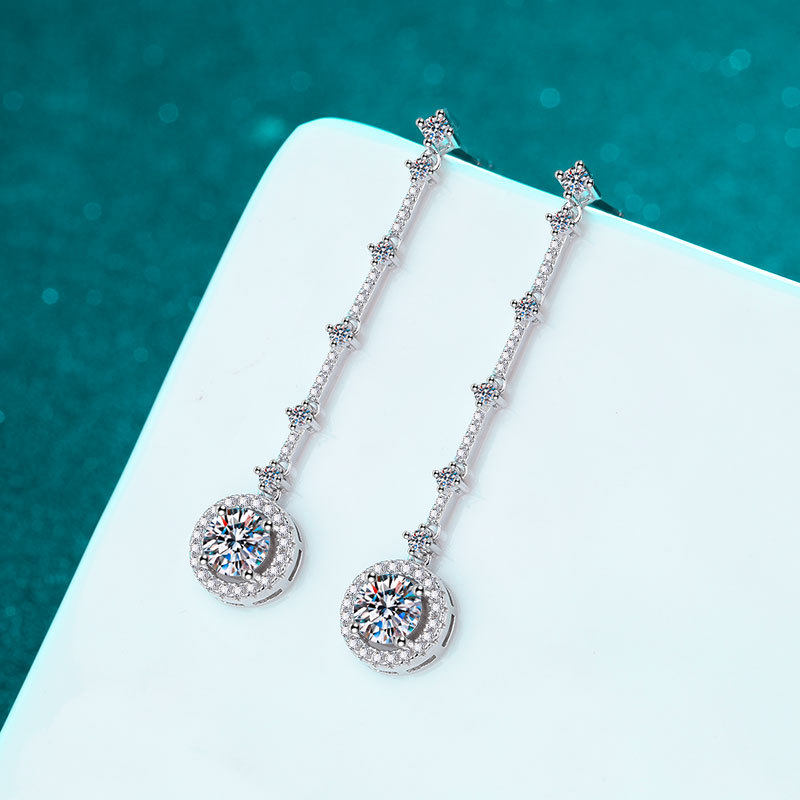 Pendientes de aro moissanite plata de ley con borlas largas_voghion.com