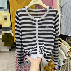 2025早秋新款韩版时尚百搭小字母刺绣宽松条纹针织开衫女款