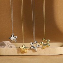 欧美新款 简约光面抛光星星造型吊坠项链爱心设计 女士锁骨链复古