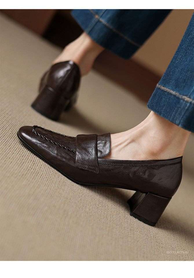 Giày cao gót nữ mũi nhọn da dê 5cm — màu nâu chi tiết 10