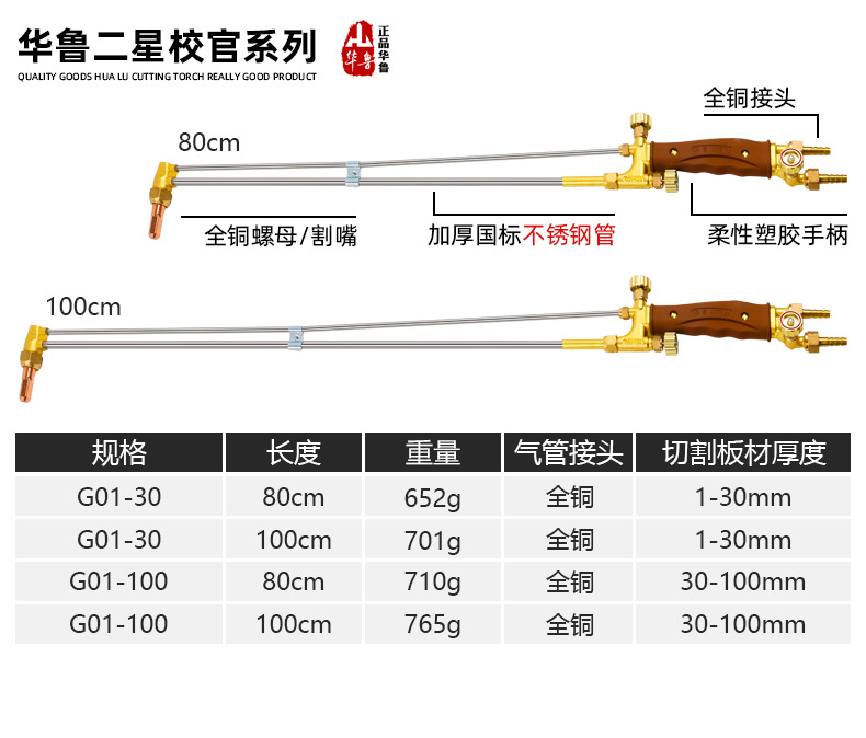加长割枪G01-30 100型氧气乙炔丙烷华鲁全铜割嘴不锈钢射吸式割炬-阿里巴巴
