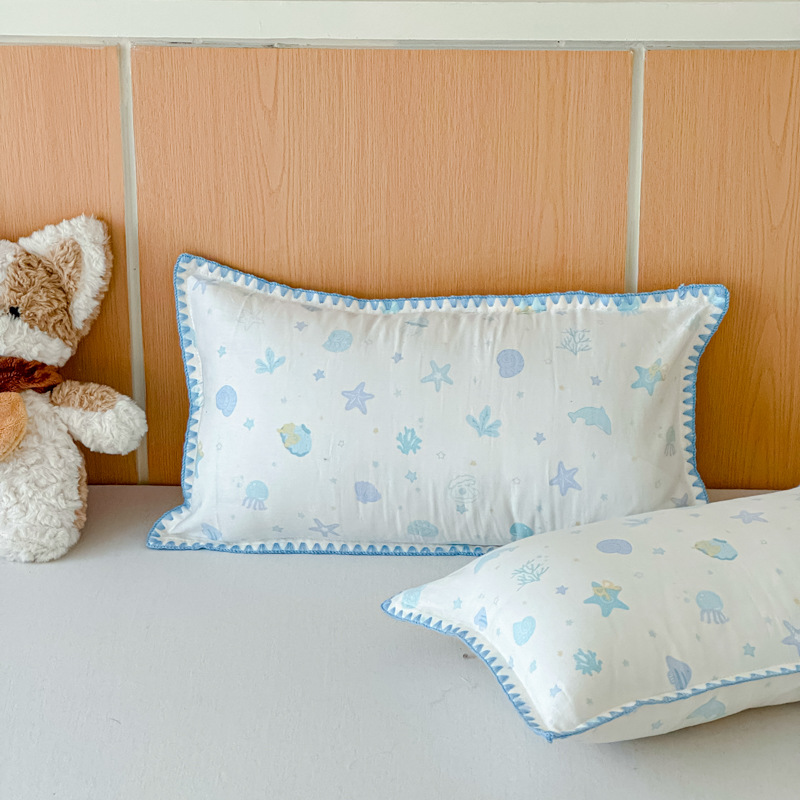 Ins-Style All-Cotton A-Grade Maternal and Infant-Grade Double-Layer Gauze Shell-Edged Single 100% Pure Cotton Pillowcase for Children and Students