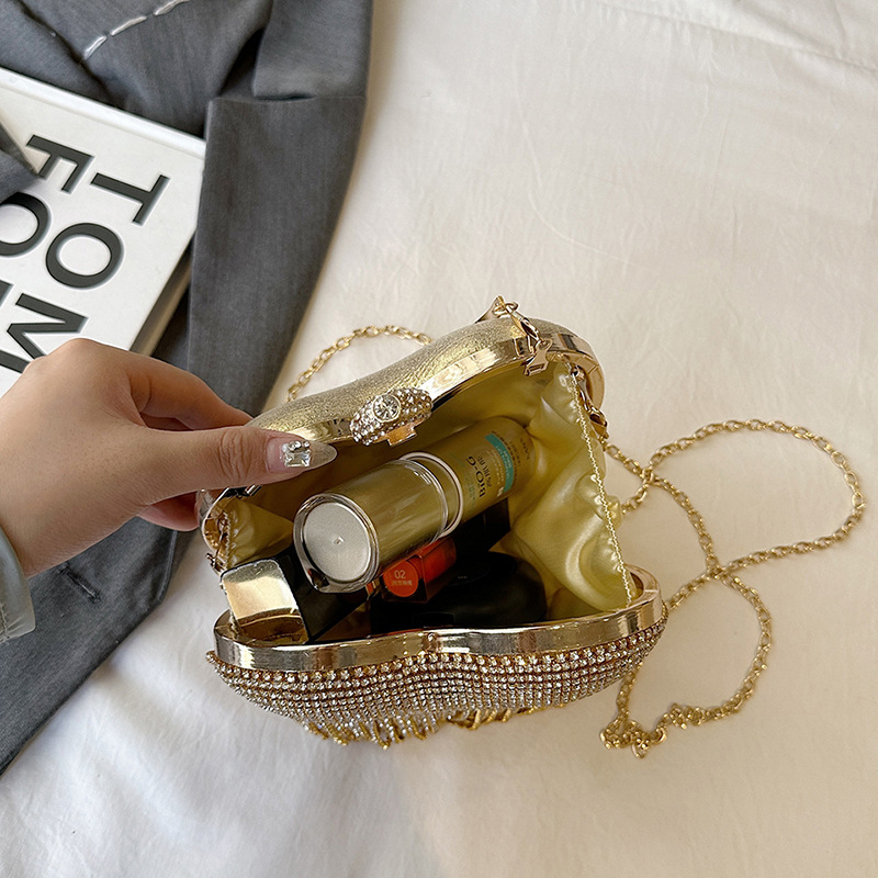 Bolso de mujer transfronterizo de corazón de melocotón con diamantes bordados bolso de amor bolso de mano bolso de cena bolso de cadena bolso de cinturón un cabello