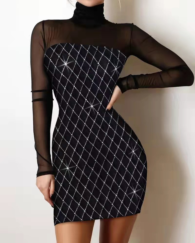 Sheath Dress Fashion Boat Neck Lace Long Sleeve Polka Dots Knee-length Daily display picture 21