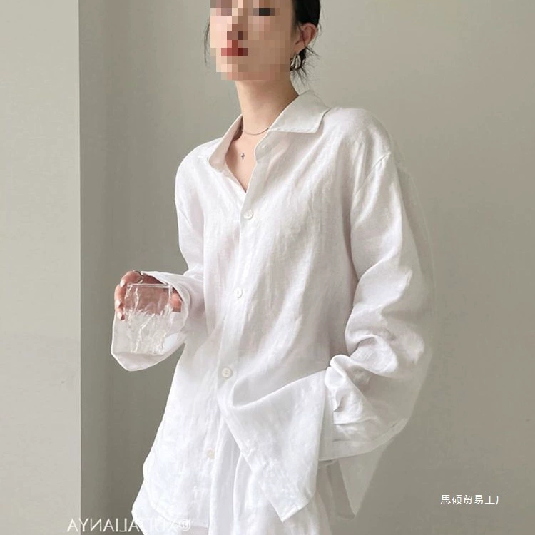 Белая рубашка с длинными рукавами и шорты, комплект из двух предметов для женщин летом, свободный, тонкий, повседневный и универсальный комплект рубашек