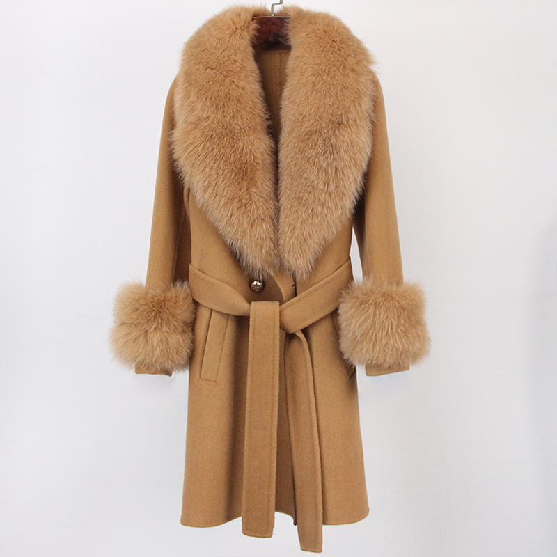 Abbigliamento da donna Cappotto in cashmere double face con pelliccia per donna Autunno e inverno Colletto da completo Caldo e sottile Cappotto in lana di alta qualità per donna_voghion.com