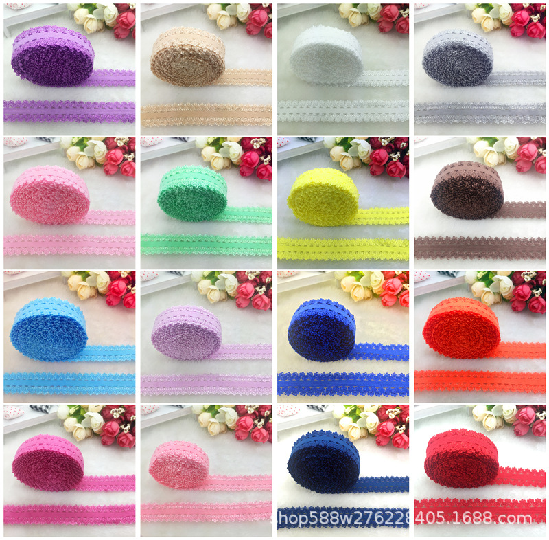 现货双皇冠弹力花边 彩色锦纶松紧带内衣压边带服装发饰花边辅料