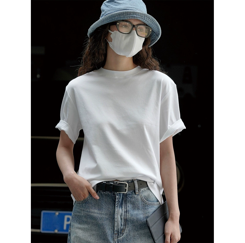 Новый летний корейский стиль, простой ретро-футболка с круглым вырезом и короткими рукавами, свободный утягивающий удобный, приятный для кожи повседневный топ для женщин