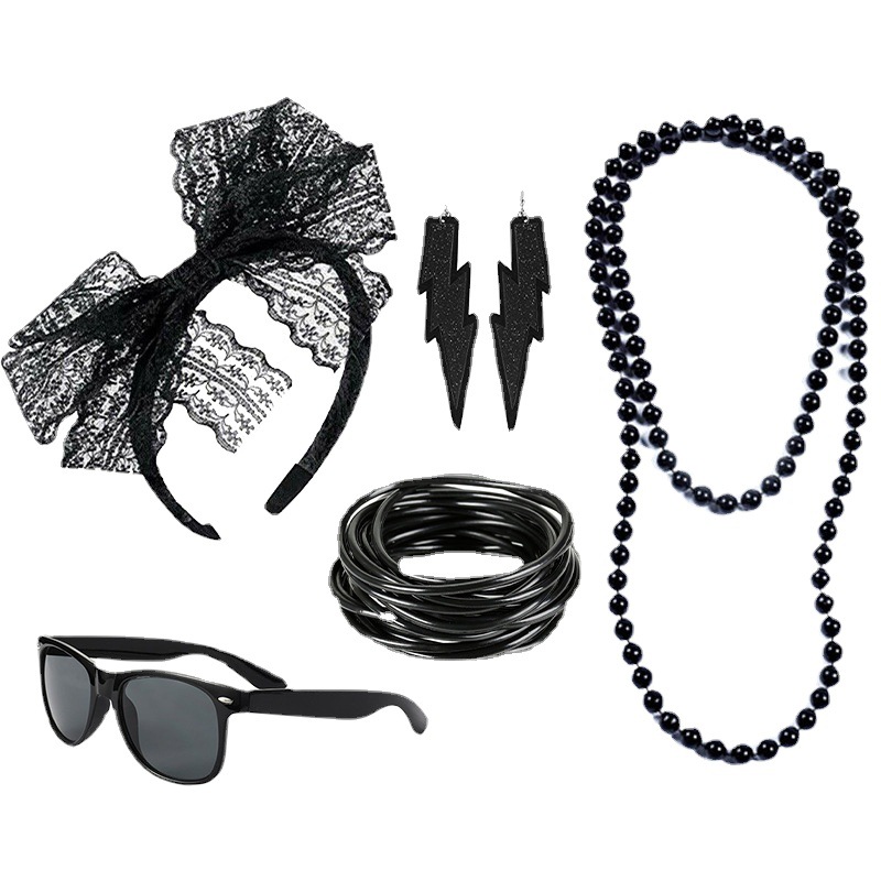 80's negro diadema gafas pendientes pulsera cadena del grano carnaval partido traje de baile