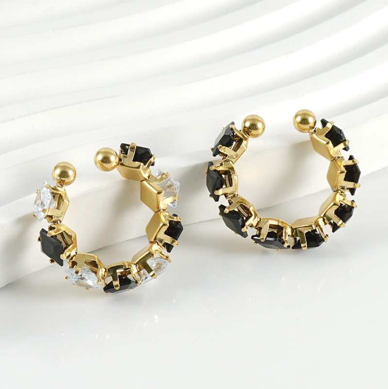 Anillo cuadrado de circón de moda europea y americana de acero inoxidable transfronterizo INS estilo diseño titanio acero 18K diamante-incrustado anillo abierto hembra