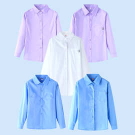 儿童校服男女童中小学生蓝白色长袖衬衫加绒保暖冬款春秋一件代发