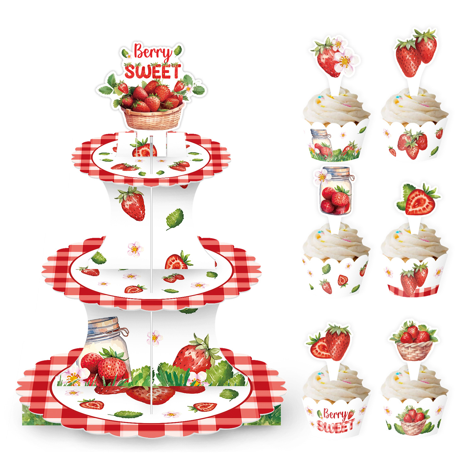 Berry Strawberry Theme Baby Party Cake Rack Dessert Table Cupcake Tower Party Decoration Supplies