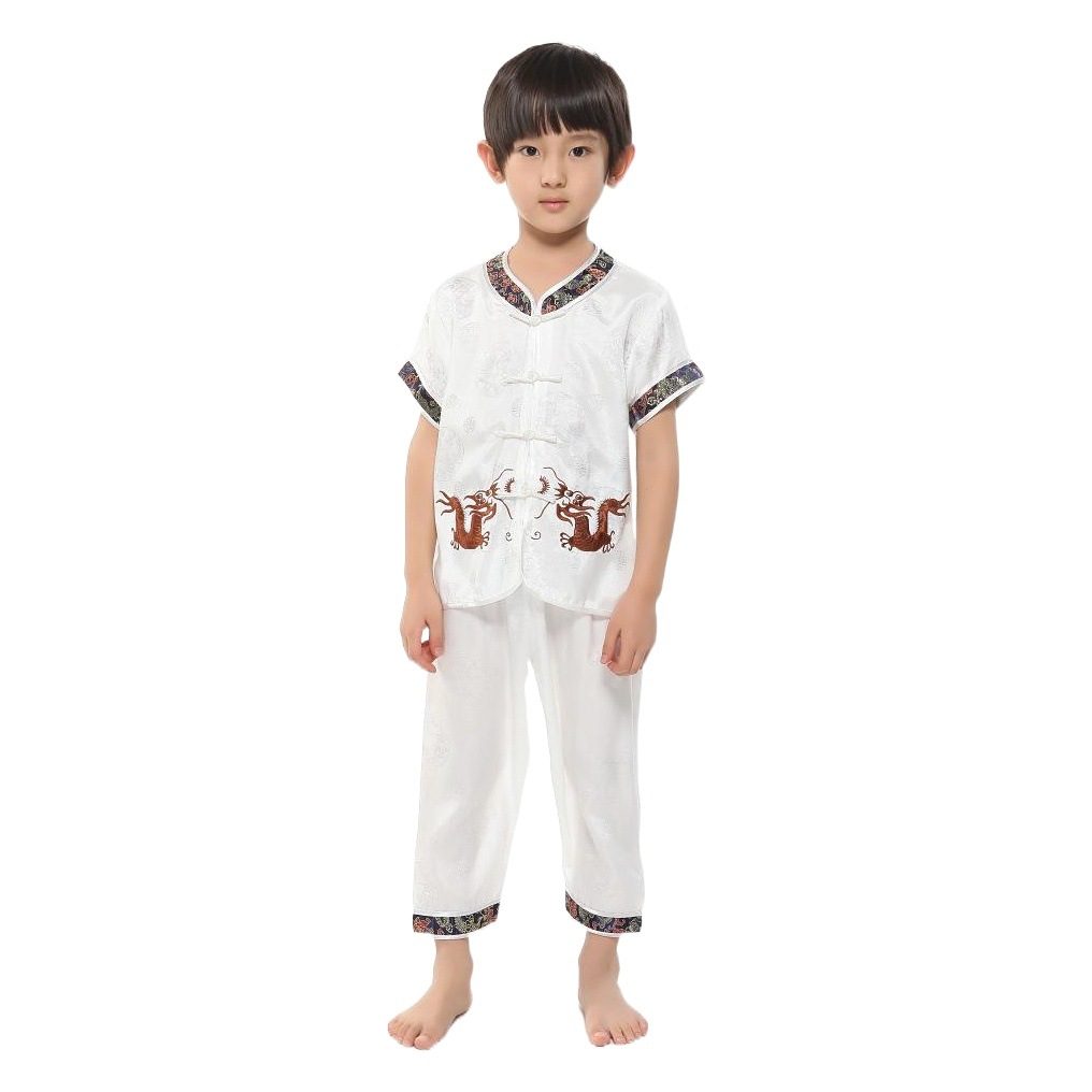 Red Special Deal Small Double Dragon Suit Tang Suit Summer Suit Boys Short-Sleeved Pants Suit Tang Suit Embroidered Dragon Tang Suit