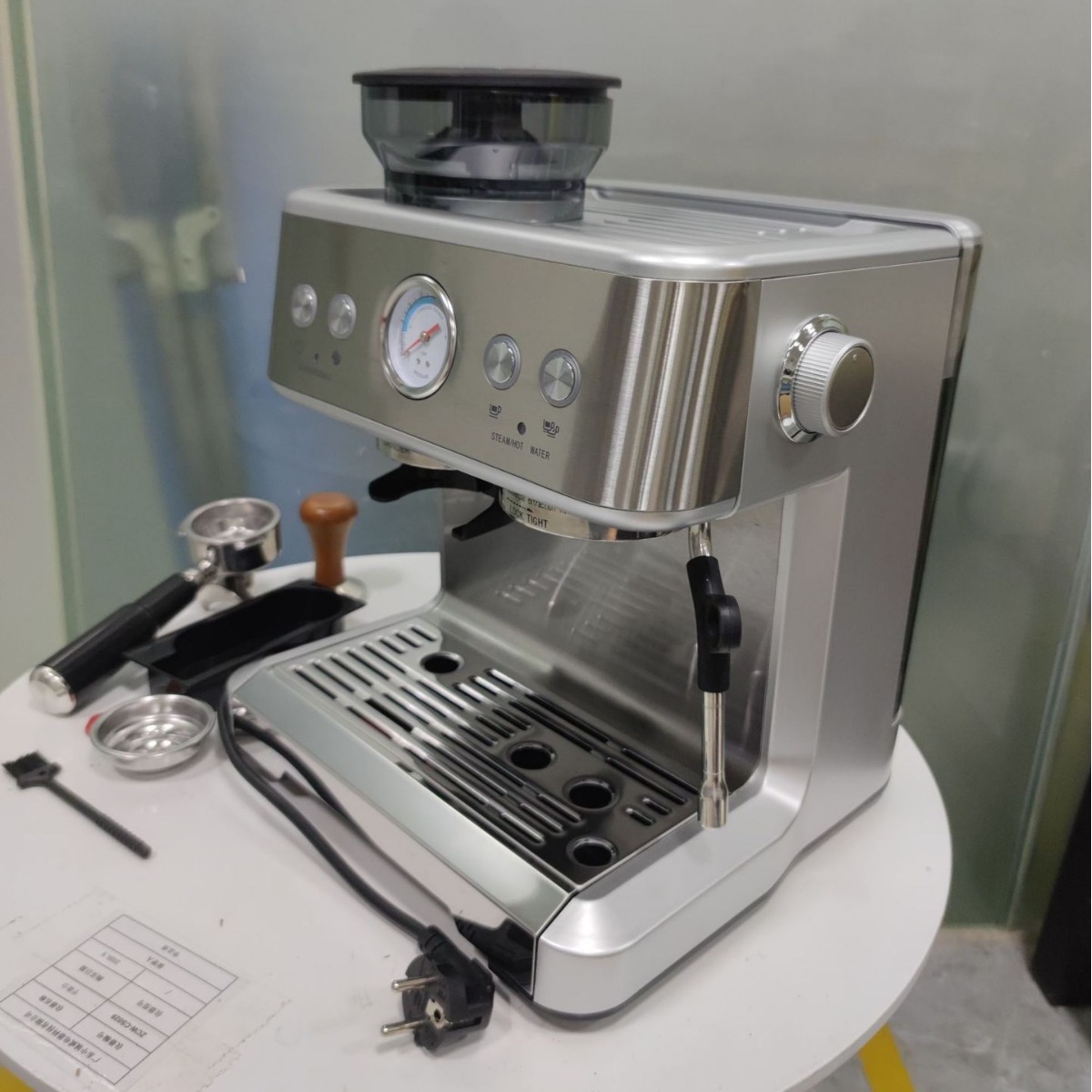 Máquina de café semiautomática VDE con frijoles molidos y burbujas de leche, máquina de café espresso eléctrica doméstica transfronteriza