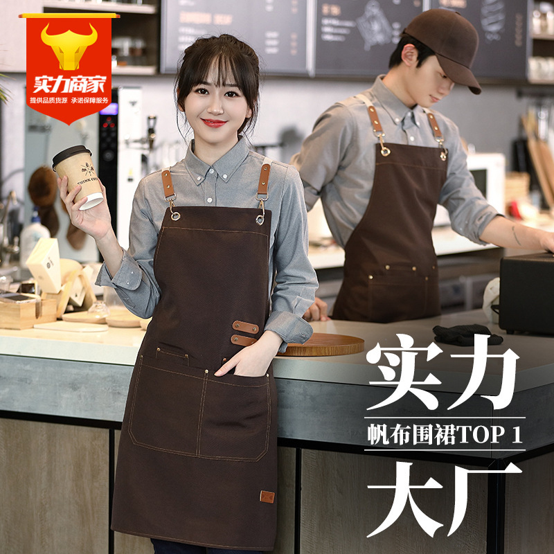 Canvas Apron Waterproof and Oil-Proof New Style Custom-Made Catering Commercial Work Clothes for Women with Advertising Printing Kitchen Cross-Border Wholesale Canvas Apron Waterproof and Oil-Proof New Style Custom-Made Catering Commercial Work Clothes for Women with Advertising Printing Kitchen Cross-Border Wholesale