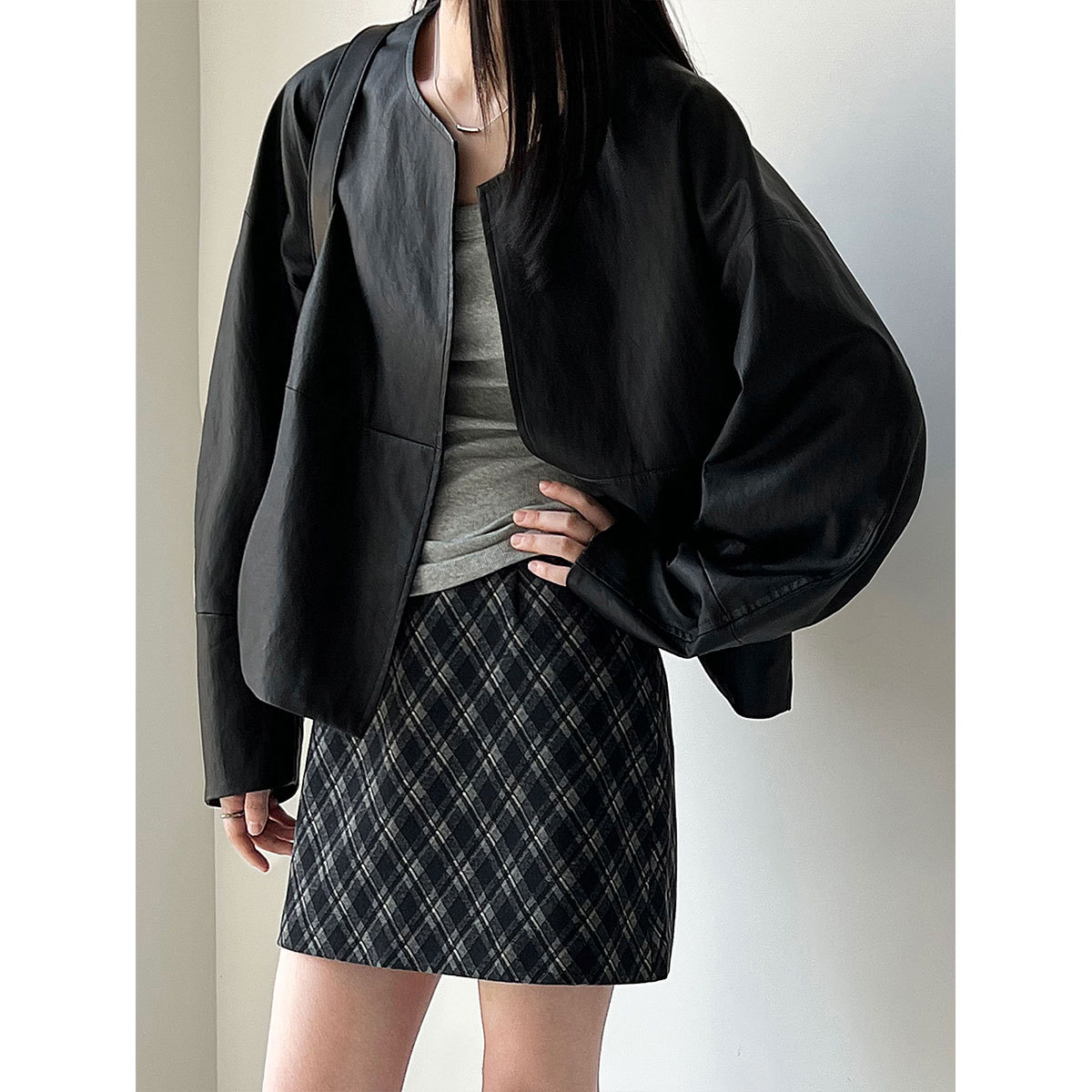 Luxi Short Loose Pu Jacket Old Money Style Coat for Women Spring New Minimalist Casual Flight Leather Jacket 9781