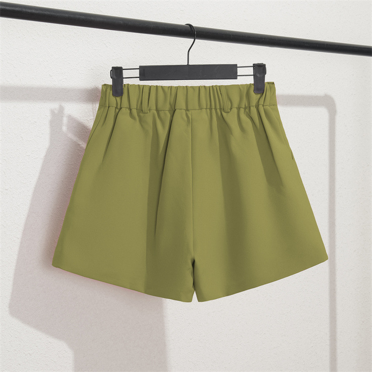 Damen Casual High Waist Loose Fit Graue Shorts Sommer Gerades Bein Bermudashorts mit Knöpfen_voghion.com