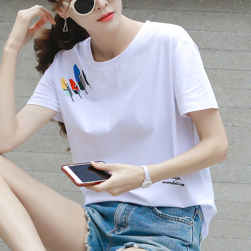 Women's 2021 Summer New Style Pure Cotton Short-sleeved T-shirt Women's Loose Large Size White T-shirt Top