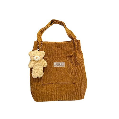 New corduroy women's portable tote bag, large capacity, stylish student tutoring shoulder bag, soft girl shopping bag