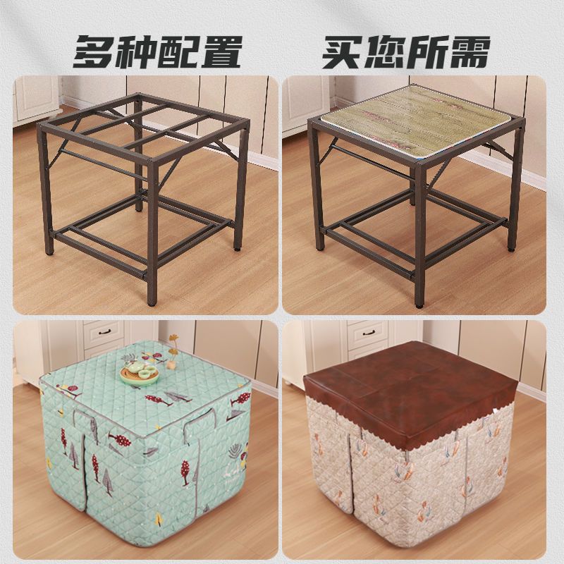 Folding Fire Table Shelf Household Heating Table Square Galvanized Steel Square Dining Table for Writing Homework and Eating Multi-Function